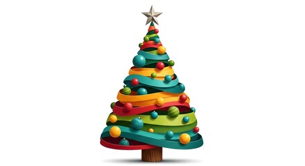 Colorful and festive christmas tree with ornaments and star topper