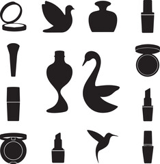Cosmetics Product Vector Set Black Silhouettes for Beauty and Makeup Transparent Art