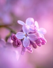 Obraz premium Close-up of delicate purple blossoms in soft focus