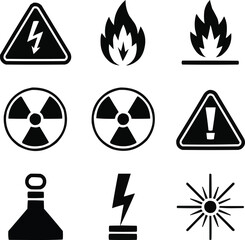 Hazard and Safety Glyph Icons Industrial Danger Symbol Vector Pack