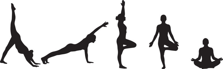 Single Yogi in Vinyasa Flow Sequence Silhouettes