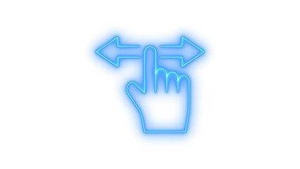 Glowing neon hand swipe gesture icon isolated on transparent background. UI control. Web element. Digital interaction. Navigation symbol.