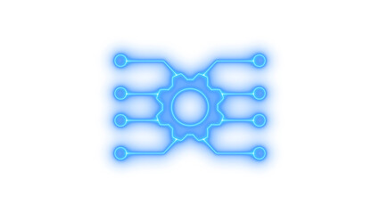 Colorful glowing neon gear network icon isolated on transparent background. System settings. Configuration. Data processing. Network connection. Digital integration.