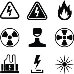 Hazard and Safety Glyph Icons Industrial Danger Symbol Vector Pack