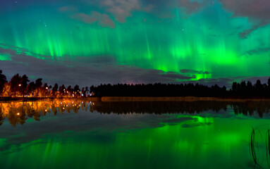  Northern Lights Reflected on Finnish Lake