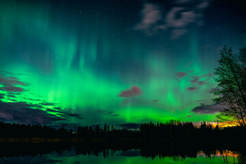 Night Aurora Over Finnish Lake