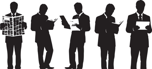 Silhouettes of Business People Reading Various Media