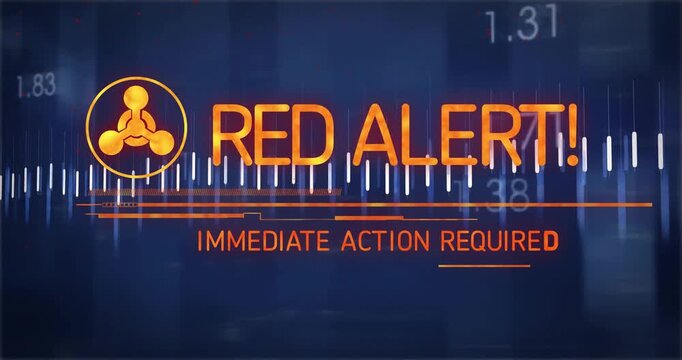 Orange circular logo appearing pulsing line transforming into RED ALERT signaling immediate action