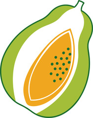 Papaya Fruit Outline Color Vector