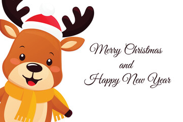 Merry Christmas Happy New Year Minimalist Card Cute Reindeer