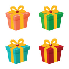Set Four Colorful Gift Boxes Isolated White Background