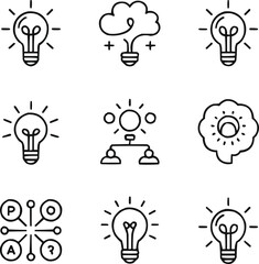 Innovation and Imagination Outline Icons  Minimal Creative Thinking Vector Set