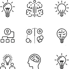 Innovation and Imagination Outline Icons  Minimal Creative Thinking Vector Set