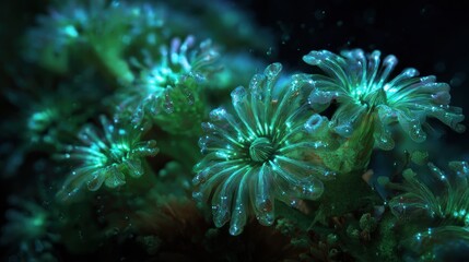 Close-up of glowing underwater plants