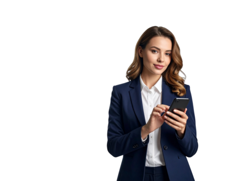 Businesswoman Checking Phone Under Bright Office Light