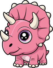 Cute pink triceratops, cartoon dinosaur character, prehistoric animal vector, child-friendly dino illustration, playful Jurassic clipart, smiling dinosaur design, fun fossil art