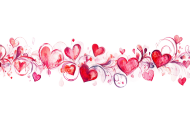 Happy Valentines Day banner with hand drawn hearts and doodles celebrating love, romance, and affection isolated on transparent background PNG
