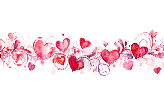 Happy Valentines Day banner with hand drawn hearts and doodles celebrating love, romance, and affection isolated on transparent background PNG