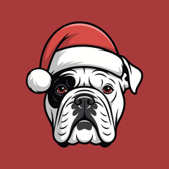 Christmas Bulldog with Santa Hat — Cute Dog Face Vector Illustration
