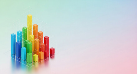 Colorful bar graph showing business growth and success on gradient background with copy space