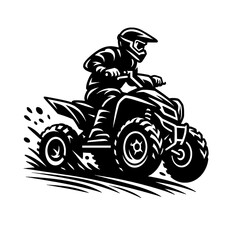 ATV Rider Off-Road Quad Bike Black and White Vector Illustration        © John