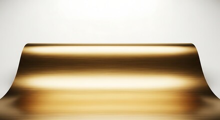 Vector illustration of curved golden metallic surface with brushed texture, creating a stage or podium effect, isolated on white