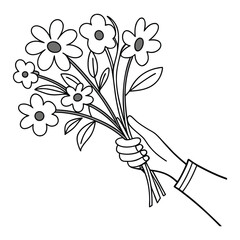 Simple black and white line art illustration with clean geometric shapes and text elements