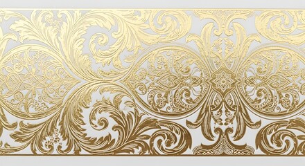 Vector illustration of an ornate golden damask pattern with intricate swirls and floral motifs on a white background