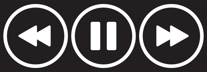 Media player button icons set. Pause, rewind, fast forward icon. Ui elements. Music player buttons. Video controls. Play video icon collection. Ui template. Vector illustration.