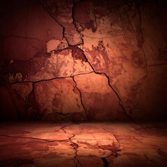 Dark, cracked wall and floor interior creating a textured backdrop