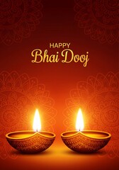 Beautiful Bhai Dooj Greeting Illustration Featuring Glowing Diyas and Intricate Mandala Art Radiant Warm Colors Representing Love Between Siblings Perfect for Festive Posters Cards and Digital Designs