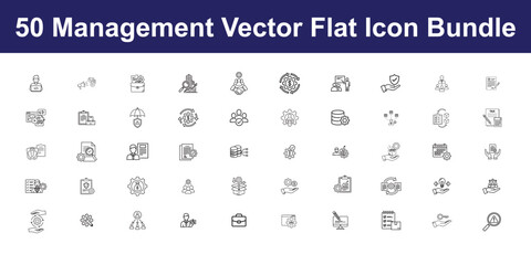 Vector art of management vector flat icon bundle includes icons such as human resource, organization, collaboration, and more perfect for business and project management