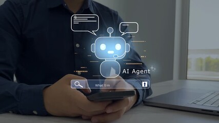 AI Agent chat interface.Interaction with the Ai assistant to solve some tasks more easily.Online support Chatbot conversation.Virtual assistant, artificial intelligence software automation technology.