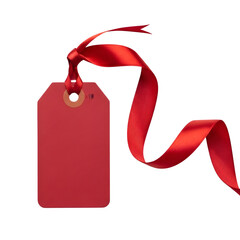 Vibrant red tag with flowing ribbon, perfect for promotions, sales, or gift announcements.