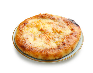 One delicious Megrelian khachapuri isolated on white background
