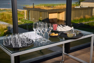An Elegant Dining Setup Featuring a Scenic View That Captivates the Senses and Atmosphere