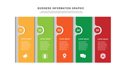 Business banner template infographic. 5 step paper style graphic design.