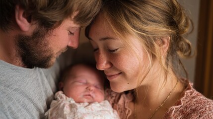 New parents with their infant daughter Unconditional fatherly affection perfect family scene