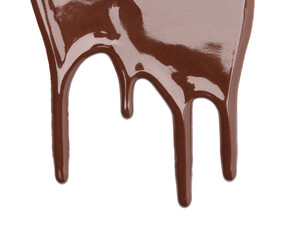 Flowing tasty melted chocolate on white background