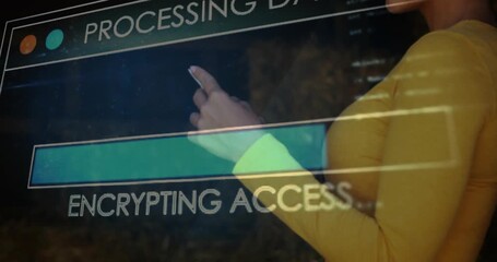 Technology user tapping phone on glass panel starting data UI linking running finishing smiling - Powered by Adobe