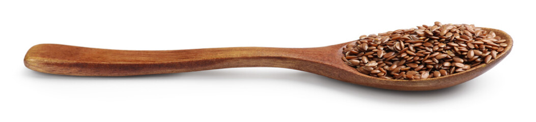 Flax seeds in spoon isolated on white