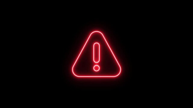 Neon line warning attention white color animation icon signal alert risk safety danger road warning sign sign symbol. alert , risk , safety, danger road warning sign, Warning attention icon signal 