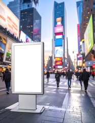 Daytime scene in bustling city with electronic billboards and pedestrian traffic