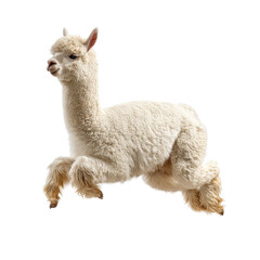 Obraz premium white alpaca is seen running swiftly, isolated on transparent background