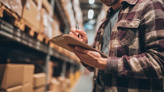 Cropped image of a small business owner managing stock and preparing client orders in a warehouse