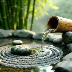 The Soul of Japan: The Eternal Aesthetics of Harmony
Traditional Japanese Water Basin with Bamboo Pipe in Zen Garden
