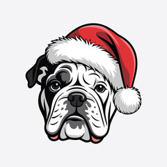 Cute Bulldog Wearing Santa Hat – Christmas Dog Vector Illustration