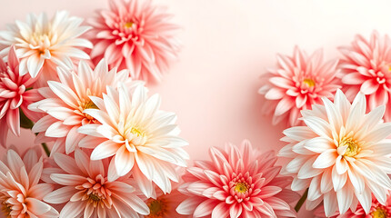 Fototapeta premium Soft Pink and Peach Dahlia Flowers on Pastel Background