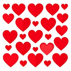 Assortment of red heart shapes of varying sizes on a white background
