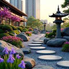 The Soul of Japan: The Eternal Aesthetics of Harmony
Harmony of Traditional Japanese Garden and Modern Architecture at Sunset